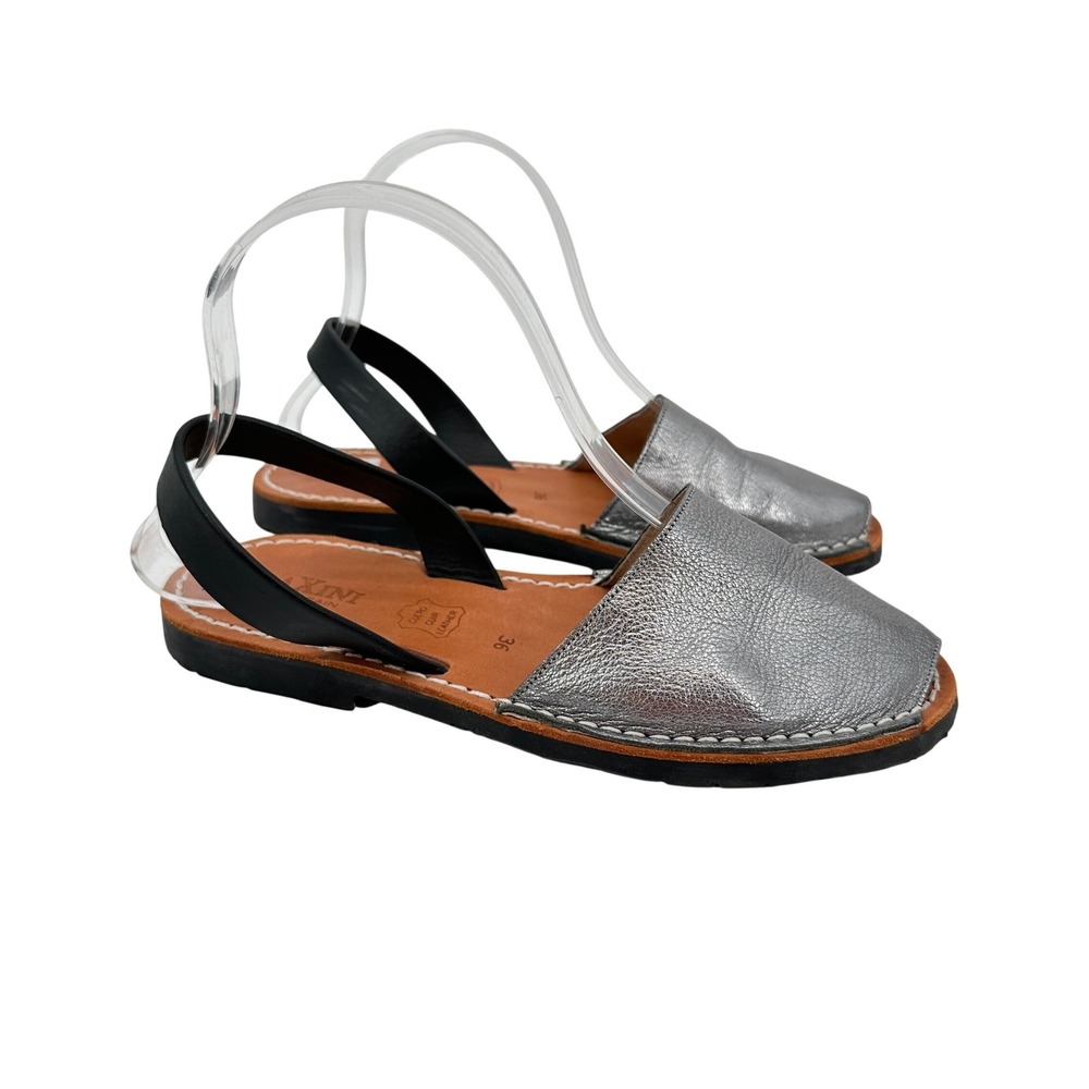 Calaxini Verano Silver‎ Leather Avarcas Menorcan Slingback Sandals Spain Size 36